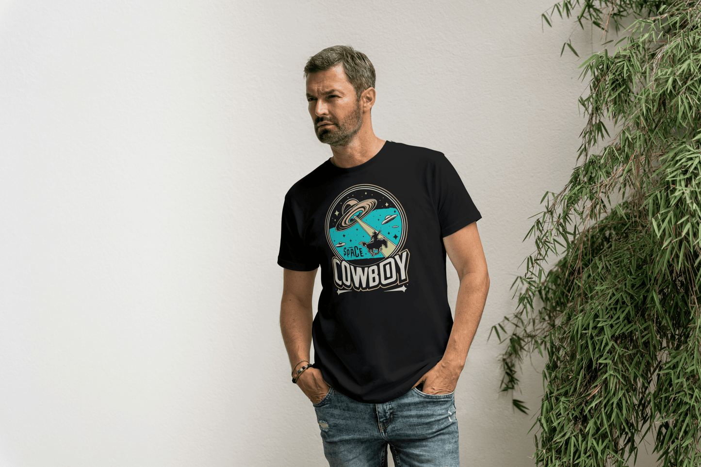 Space Cowboy Men’s T-Shirt | Retro UFO Graphic Tee
