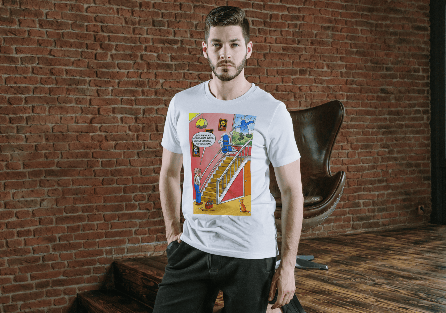 Stairlift Meme Graphic Tee – Soft Cotton Casual Meme Shirt