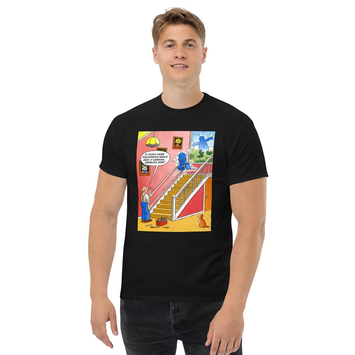 Stairlift Meme Graphic Tee – Soft Cotton Casual Meme Shirt
