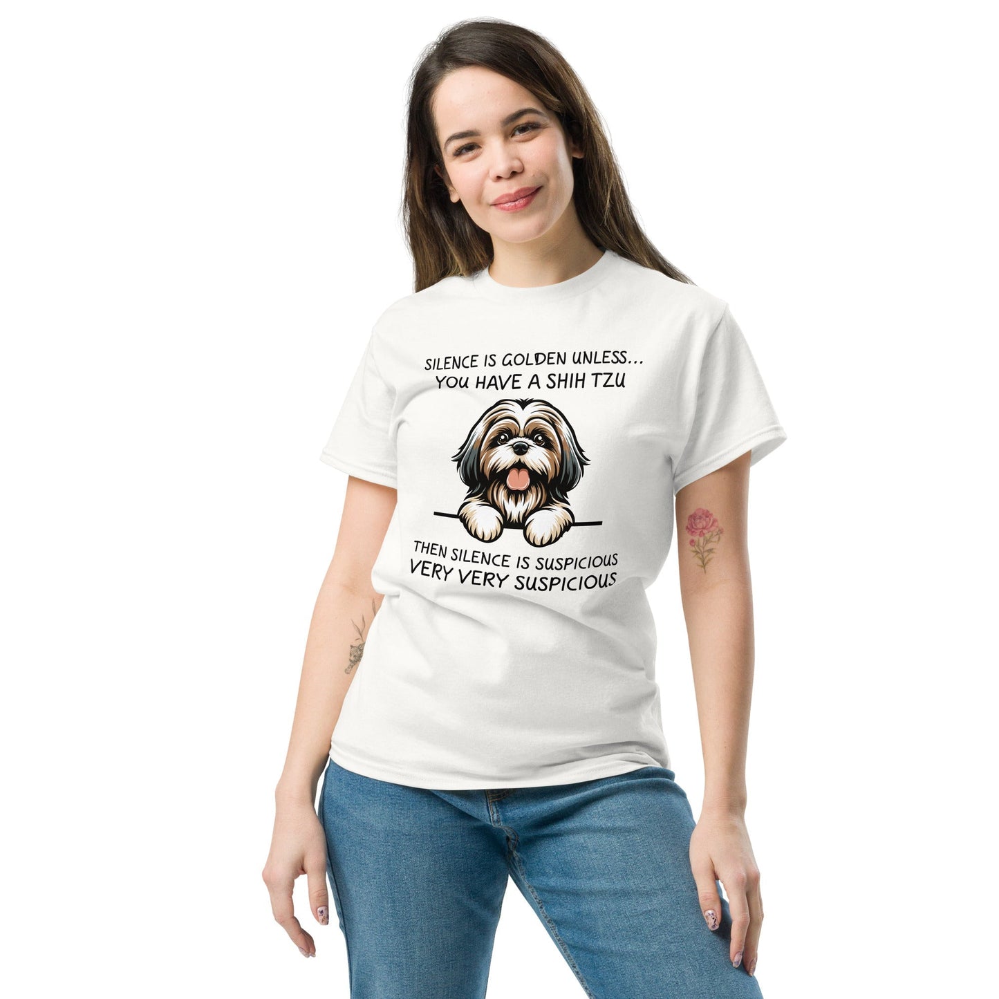 Suspicious Shih Tzu T-Shirt – Funny Dog Lover Graphic Cotton Tee