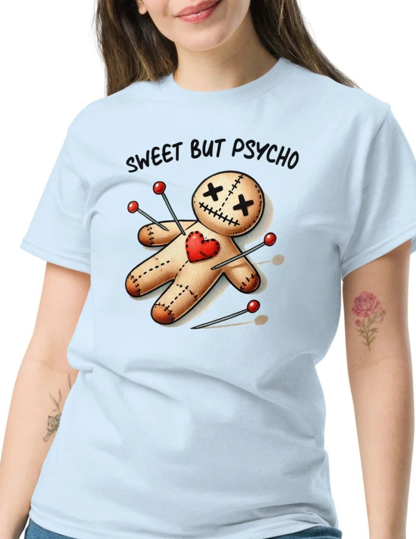 Sweet but Psycho Voodoo Doll T-Shirt – Edgy Graphic Tee for Bold Personalities