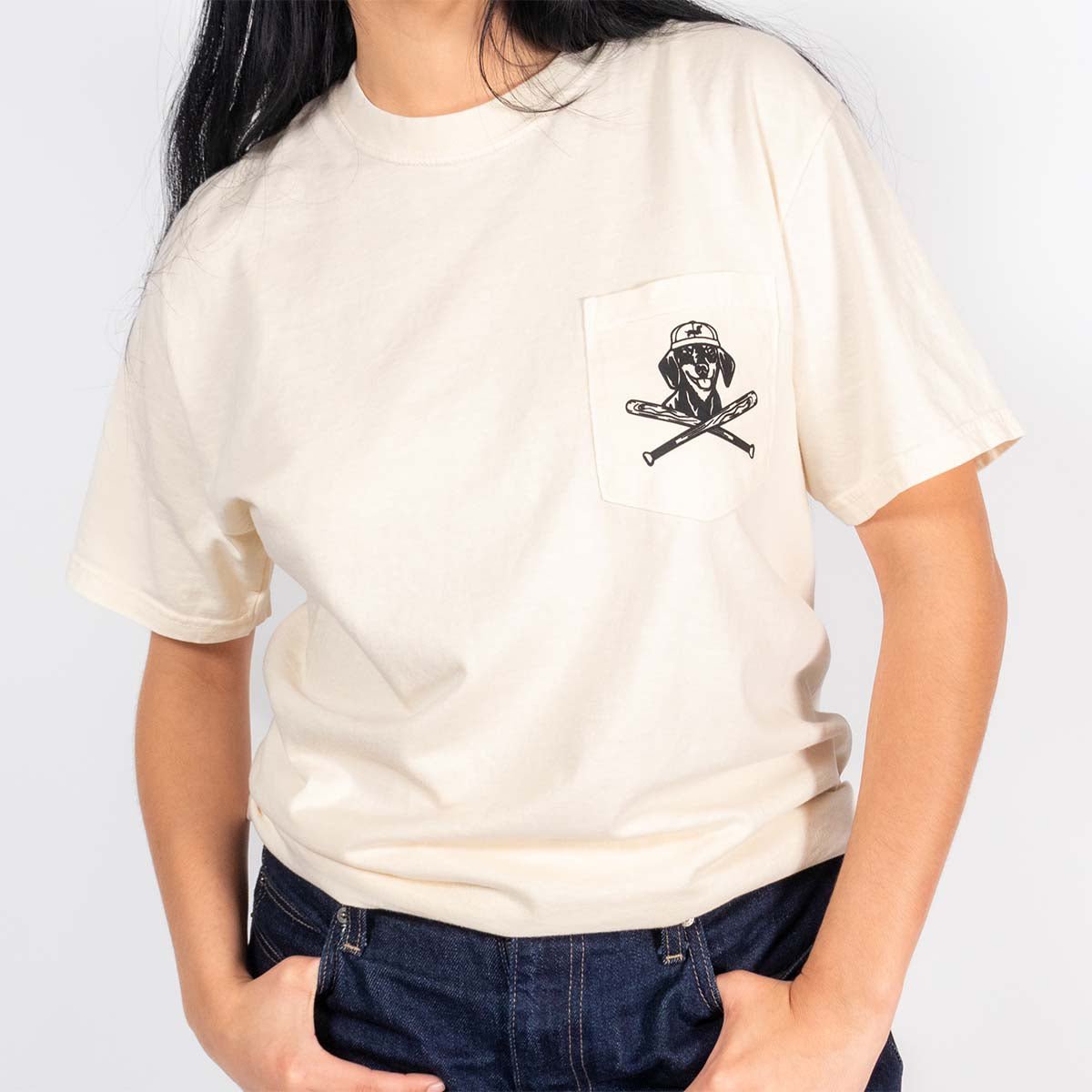swingin’ wieners baseball club unisex pocket tee | cream