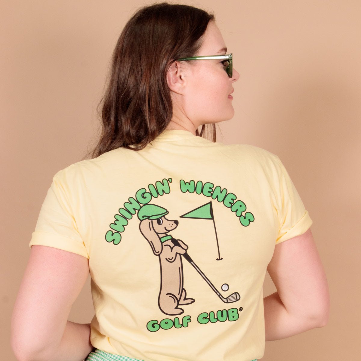 swingin’ wieners golf club unisex tee | banana