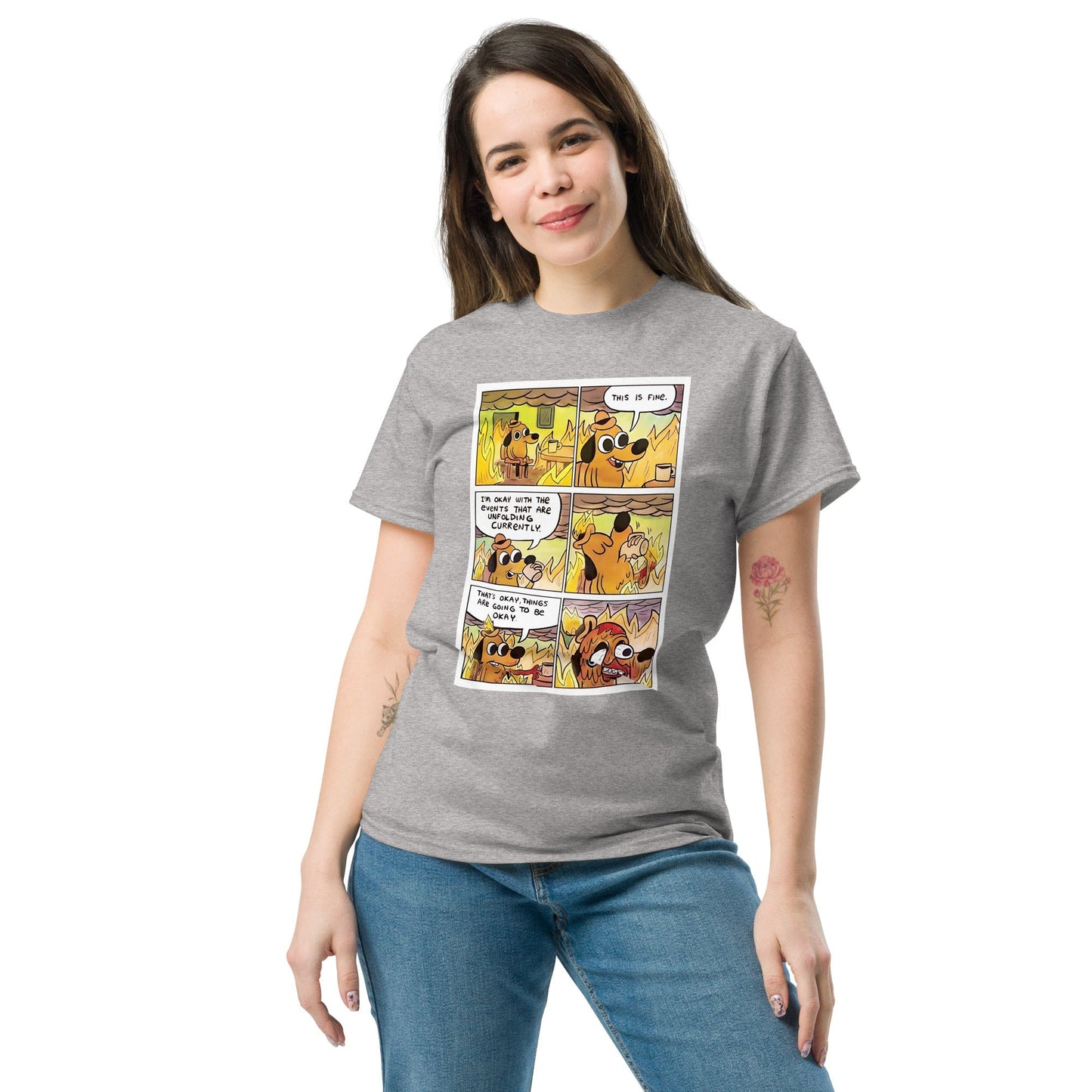 This Is Fine Meme Graphic Tee – Soft Cotton Casual Meme Shirt