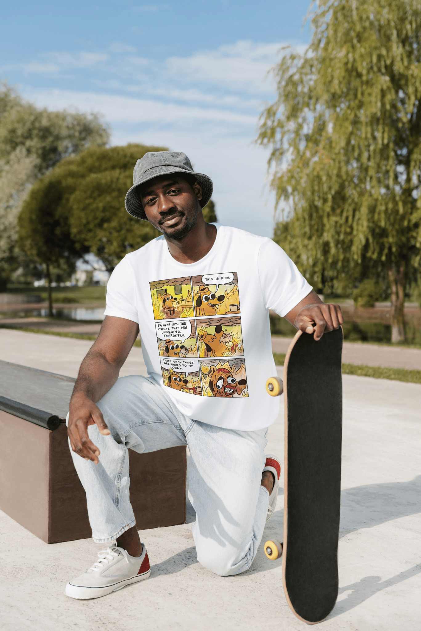 This Is Fine Meme Graphic Tee – Soft Cotton Casual Meme Shirt