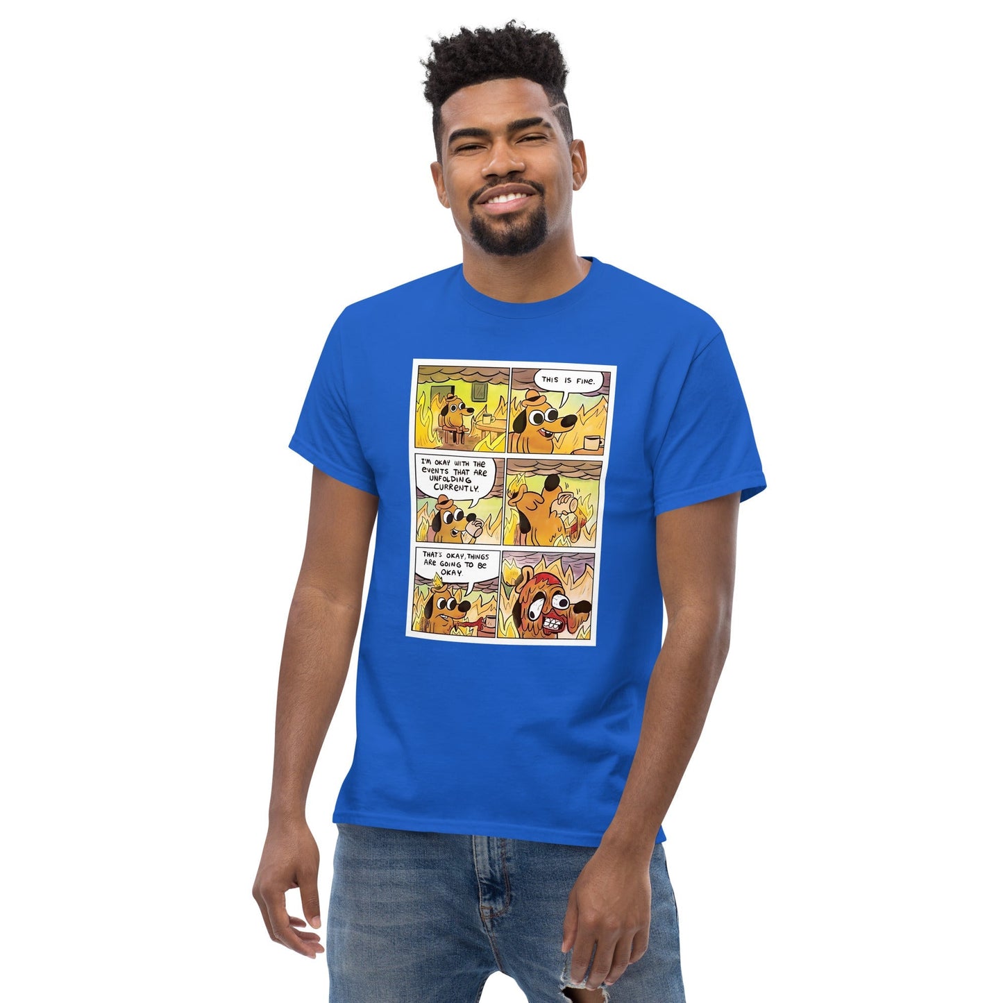 This Is Fine Meme Graphic Tee – Soft Cotton Casual Meme Shirt