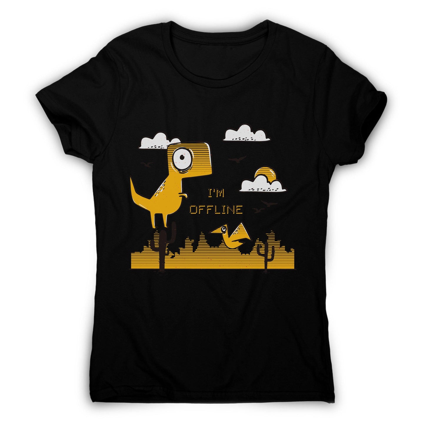 Funny  jumping dino I am offline women's t-shirt