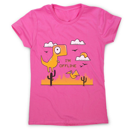 Funny  jumping dino I am offline women's t-shirt