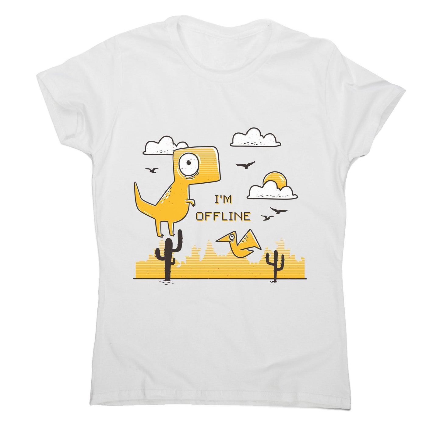 Funny  jumping dino I am offline women's t-shirt