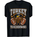 1 Piece, Men's 100% Cotton, Thanksgiving Turkey and Touchdown Football Men's T-Shirt. Classic Fit, Short Sleeve - Black, Fashion Graphic T-Shirt, Printed T-Shirt, Premium Hand Feel Cotton T-Shirt, Fine Printed T-Shirt made in usa