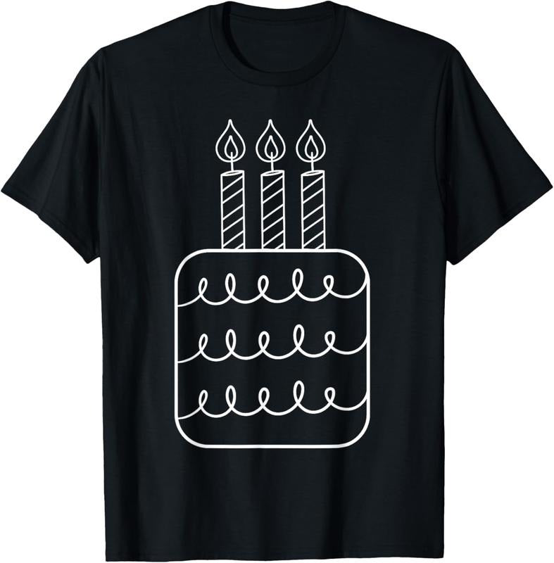 100% Cotton  Third Birthday Cake with Candles  T-Shirt T-Shirt