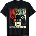 100% Cotton 19th Birthday For Men Level 19 Unlocked Gamer 19 Year Old T-Shirt