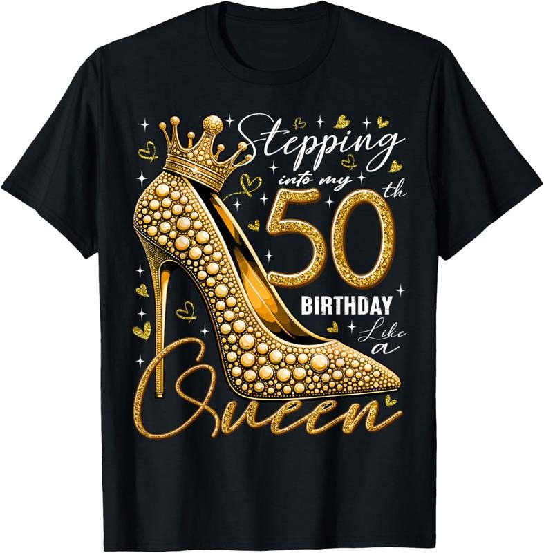 100% Cotton 50 Year Old Gifts High Heels Stepping Into My 50th Birthday T-Shirt