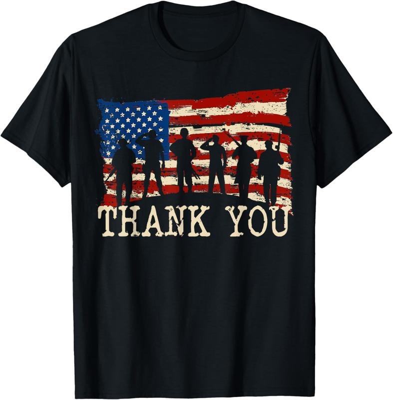100% Cotton American Flag Thank you Veterans Proud Veteran T-Shirt