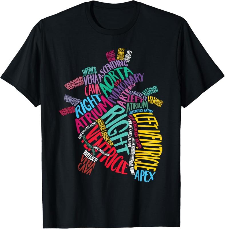 100% Cotton Anatomical Heart Design Cardiac Cardiovascular ICU Nurse T-Shirt