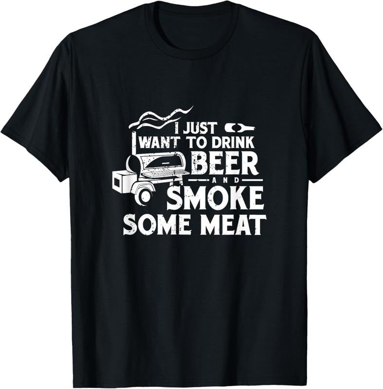 100% Cotton BBQ Smoking Pitmaster Drink Beer Smoke Meat T-Shirt