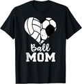 100% Cotton Ball Mom Heart Funny Soccer Volleyball Mom T-Shirt