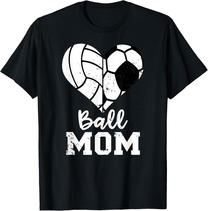 100% Cotton Ball Mom Heart Funny Soccer Volleyball Mom T-Shirt