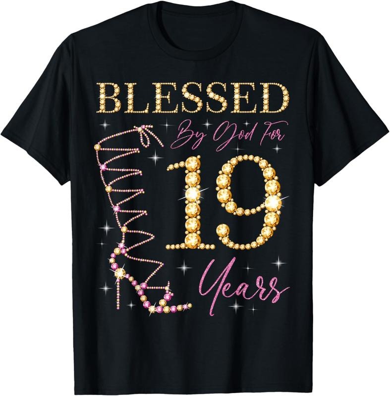 100% Cotton Blessed By God For 19 Years Old 19th Birthday Party B-day T-Shirt