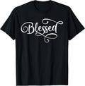 100% Cotton Blessed White Fancy Script Christian Religious God Jesus T-Shirt