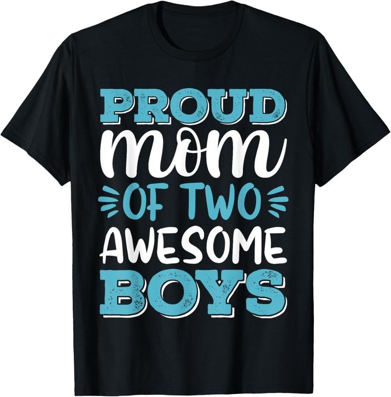 100% Cotton Boy Mom Shirt For Women, Proud Mom Of 2 Awesome Boys T-Shirt