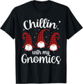 100% Cotton Chillin' With My Gnomies Buffalo Red Plaid Christmas Gnome T-Shirt
