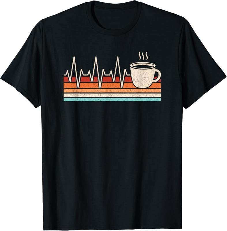 100% Cotton Coffee Heartbeat Coffee Lover Retro Cup Of Coffee Men Women T-Shirt