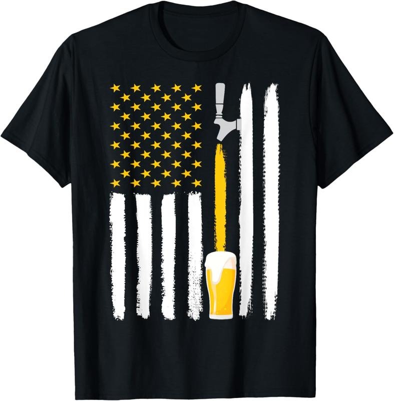 100% Cotton Craft Beer American Flag USA T-Shirt, 4th July Brewery T-Shirt