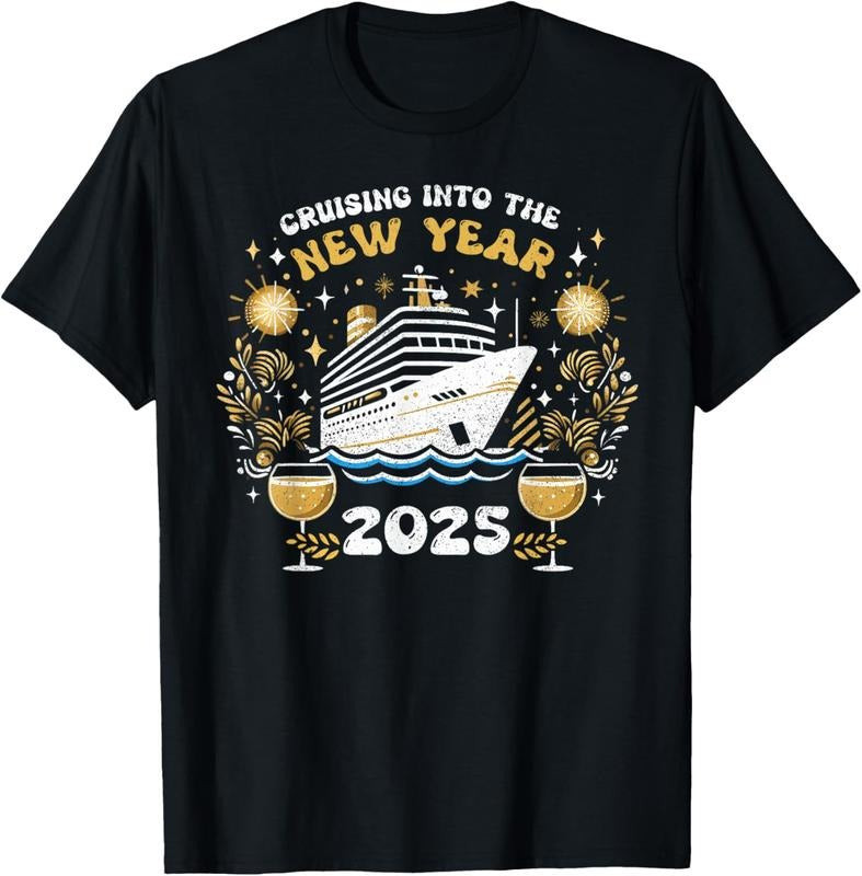 100% Cotton Cruising Into The New Year 2025 Family New Year Trip 2025 T-Shirtstyle{n002}2