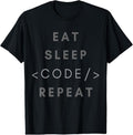 100% Cotton Eat Sleep Code Repeat Funny Programming Coding Gift Shirt T-Shirt