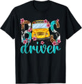 100% Cotton Floral Leopard Bus Driver School Bus Back To School 2023 T-Shirt