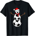100% Cotton Funny Christmas Soccer Balls Santa Snowman T-Shirt T-Shirt