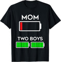 100% Cotton Funny Tired Mom of two Boys Battery Low Design T-Shirt