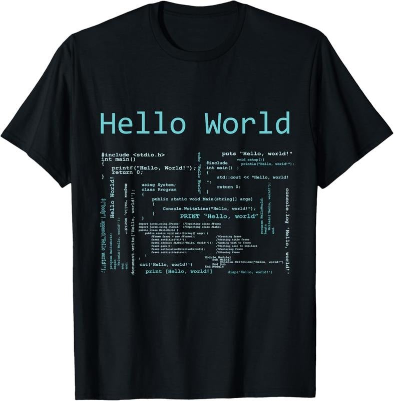 100% Cotton Hello World - Computer Programming Languages T-Shirt