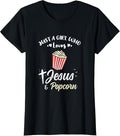 100% Cotton Just A Girl Who Loves Jesus And Popcorn T-Shirt