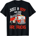 100% Cotton Just a Boy who loves Firetrucks Firefighter Fireman Kids T-Shirt