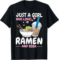 100% Cotton Just a girl who loves Ramen and Boba bubble tea Tea Japanese T-Shirt