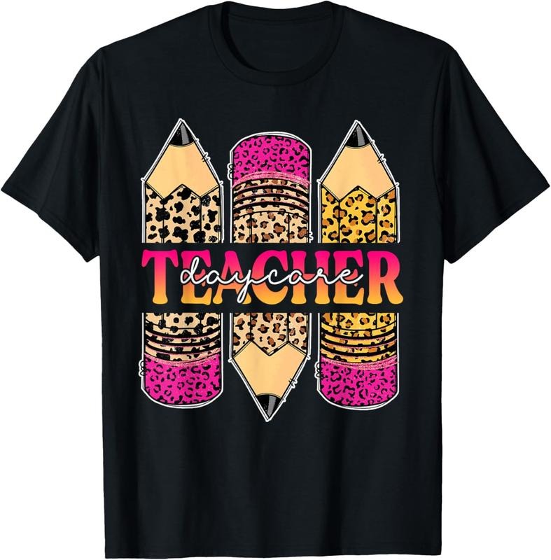 100% Cotton Leopard Pencil Daycare Teacher Back To School Teaching T-Shirt