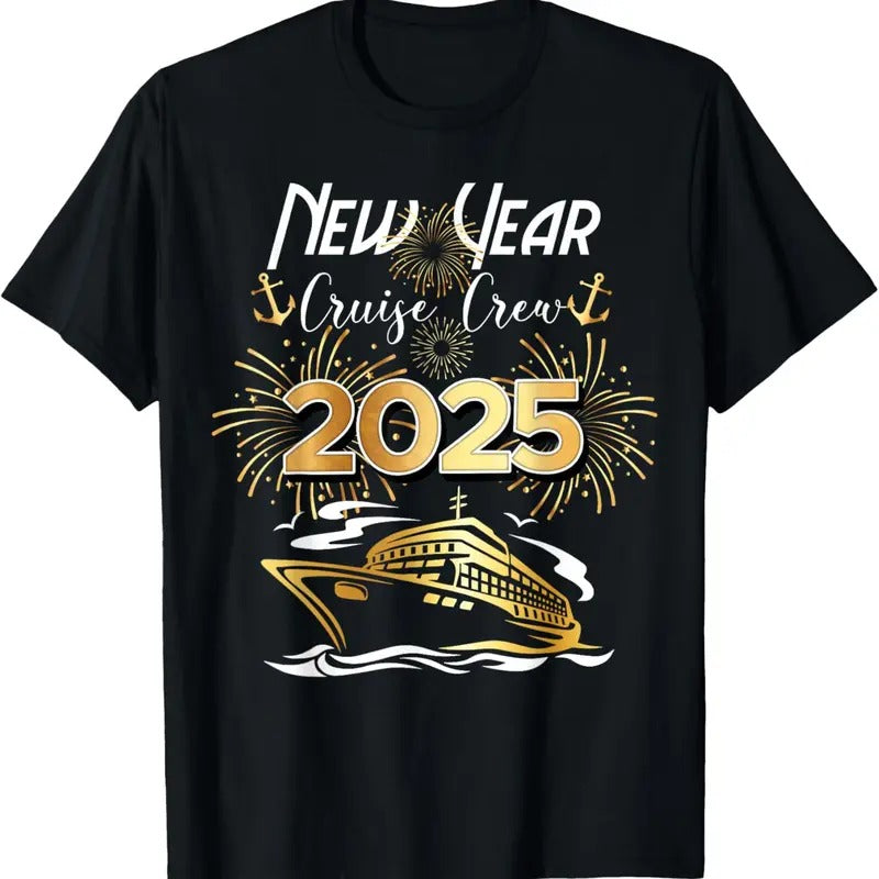 100% Cotton New Year Cruise Crew 2025 Years Eve Party Vacation Matching T-Shirt