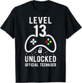100% Cotton Official Teenager 13th Birthday Level 13 Unlocked T-Shirt