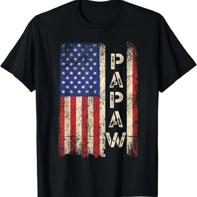100% Cotton Papaw Grandpa US American Flag Shirt Grandfather Day T-Shirt