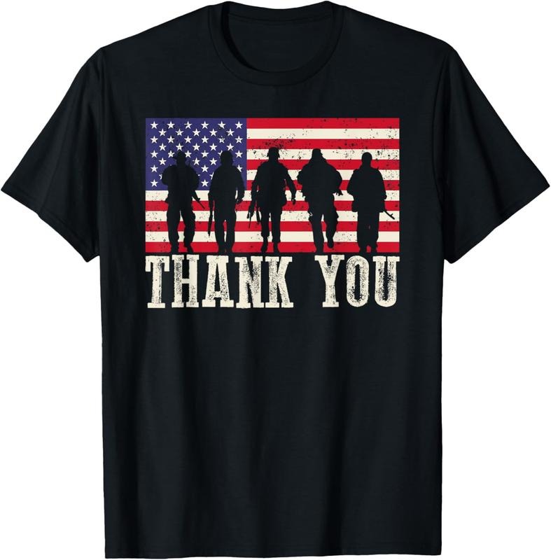100% Cotton Patriotic American Flag Thank You For Men Women  Girl Boy Shirt T-Shirt