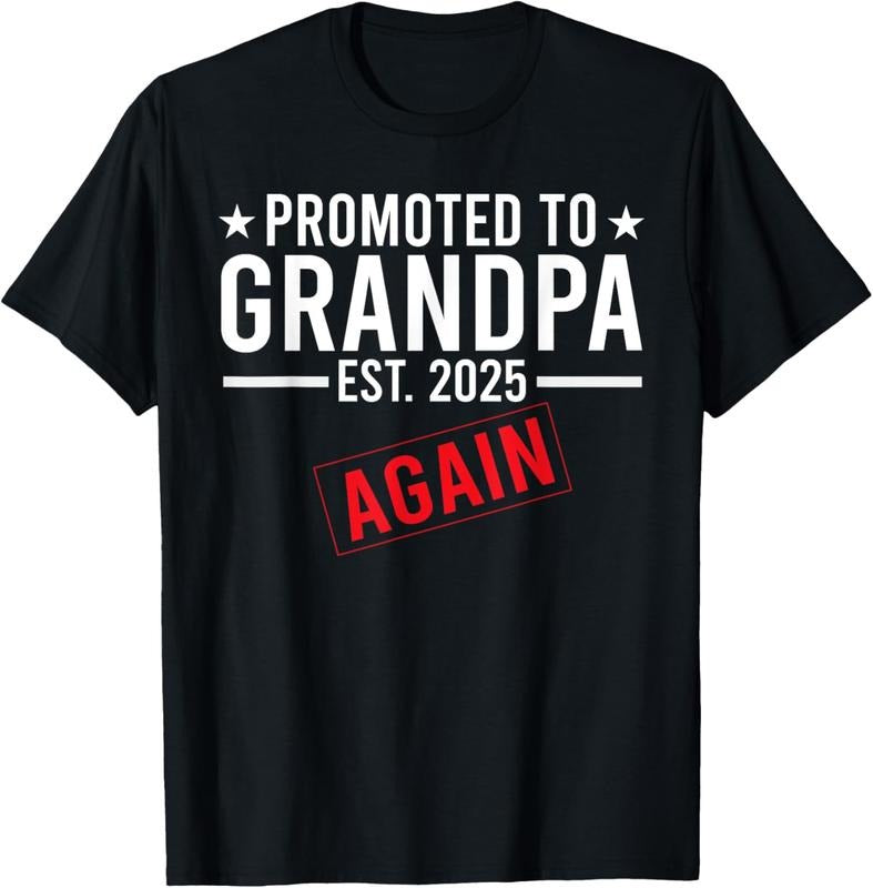 100% Cotton Promoted To Grandpa Again 2025  Announcement Sibling T-Shirt