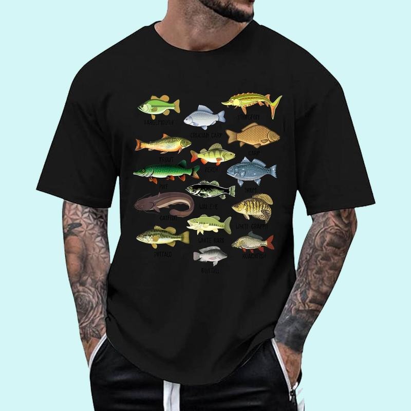 [100% Cotton Shirt] Fishing-Shirt Types Freshwater Fish Fisherman Funny Bass Dad Unisex T-Shirt