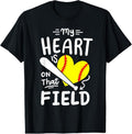 100% Cotton Softball Player Mom Grandma My Heart Is On That Field T-Shirt