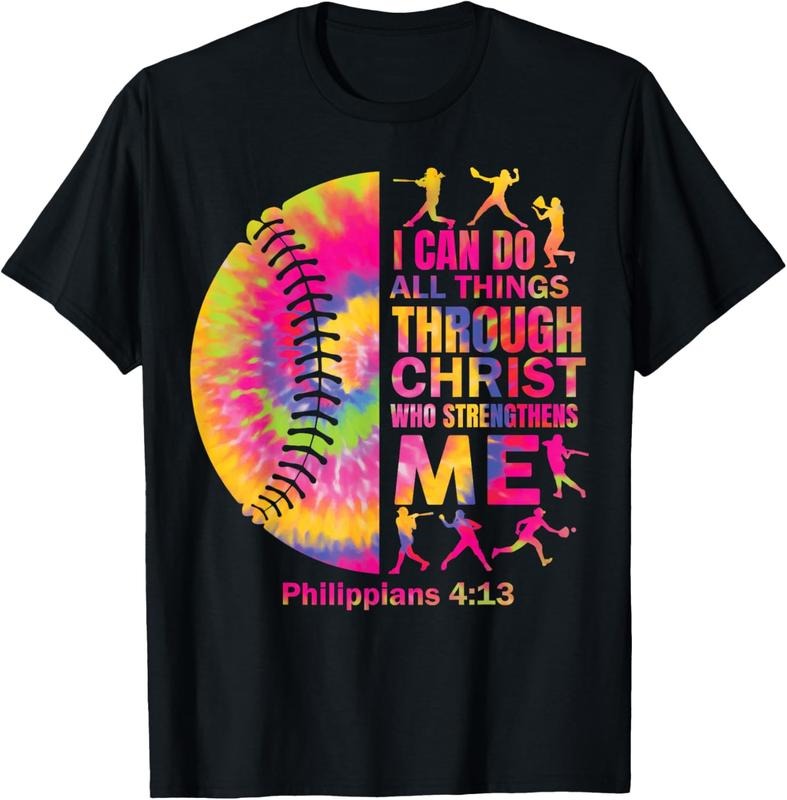100% Cotton Softball t Shirt Teen Girls Women Christian Christ Tie Dye T-Shirt