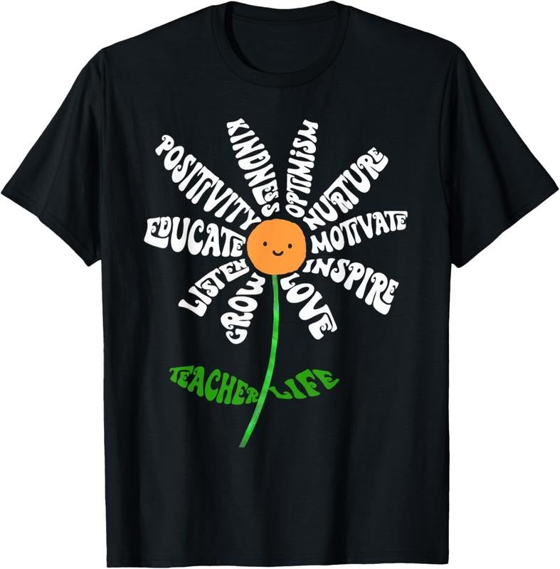100% Cotton Teach Love Inspire Teachers Inspirational Flower Teachers T-Shirt