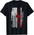 100% Cotton USA Flag Thin Red Line Jazz Music Gifts Trumpet T-Shirt