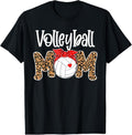 100% Cotton Volleyball Mom Leopard Messy Bun Game Day Funny Mothers Day T-Shirt