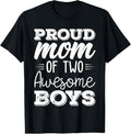 100% Cotton Women Two Mom of 2 Boys Mother's Day T-Shirt